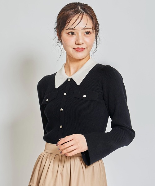 31 Sons de mode（トランテアン　ソン　ドゥ　モード）の「ワークポケットリブニット（ニット/セーター・レディース・グリーン/クリーム/ブラック・フリー）」の2枚目の写真