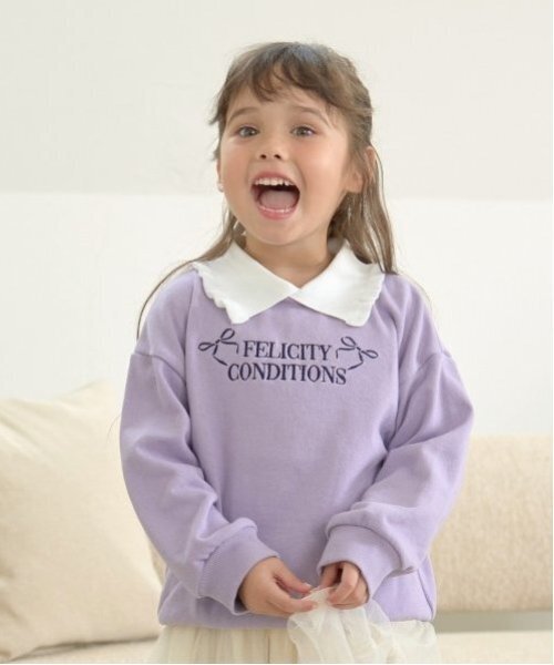 セール】【毛玉バイバイ裏毛】フリル衿付きロゴ刺しゅうスウェット