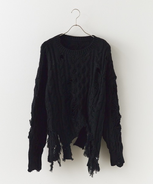 Chick(チック)の「Dirt Processing Damage Knit / 汚れ加工ダメージニット(ニット/セーター・レディース・ブラック/グレー/ブラウン・FREE)」の2枚目の写真