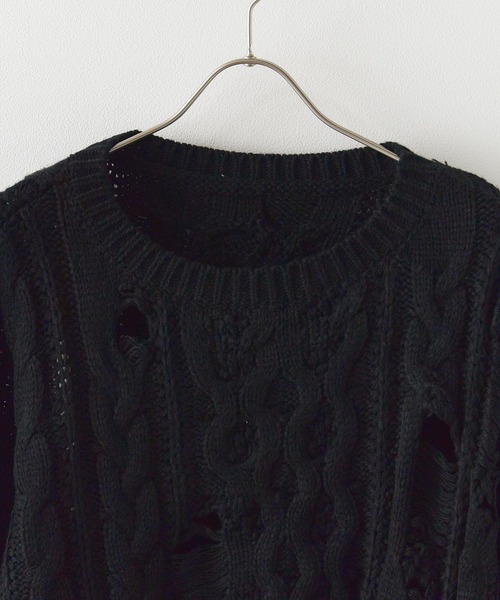 Chick(チック)の「Dirt Processing Damage Knit / 汚れ加工ダメージニット(ニット/セーター・レディース・ブラック/グレー/ブラウン・FREE)」の7枚目の写真