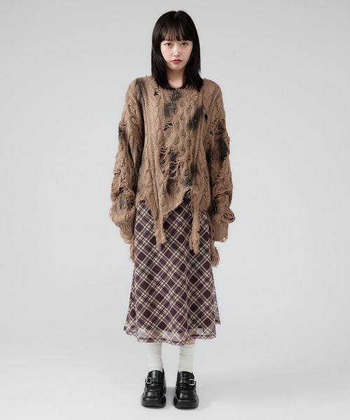 Chick(チック)の「Dirt Processing Damage Knit / 汚れ加工ダメージニット(ニット/セーター・レディース・ブラック/グレー/ブラウン・FREE)」の22枚目の写真