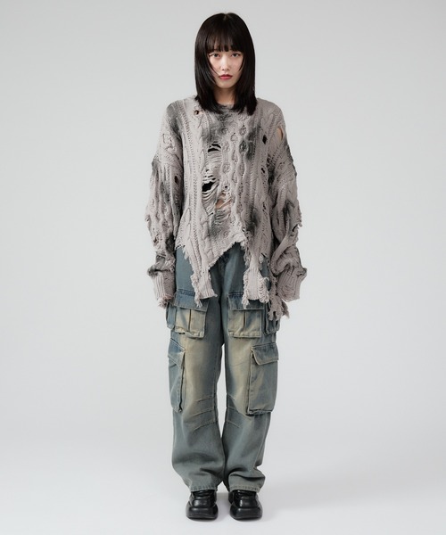Chick(チック)の「Dirt Processing Damage Knit / 汚れ加工ダメージニット(ニット/セーター・レディース・ブラック/グレー/ブラウン・FREE)」の16枚目の写真