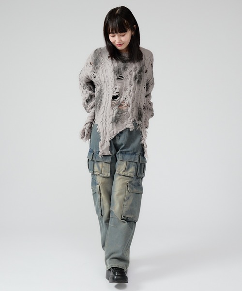 Chick(チック)の「Dirt Processing Damage Knit / 汚れ加工ダメージニット(ニット/セーター・レディース・ブラック/グレー/ブラウン・FREE)」の17枚目の写真