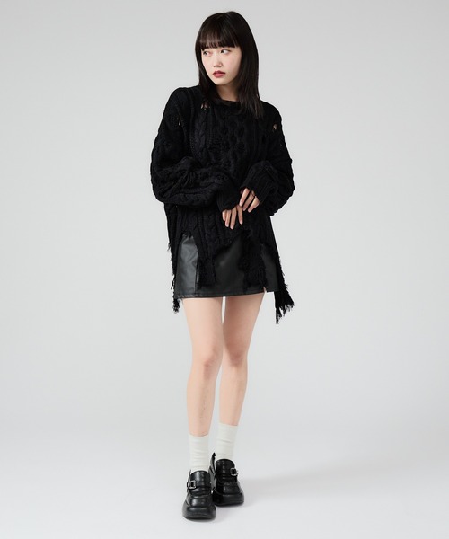 Chick(チック)の「Dirt Processing Damage Knit / 汚れ加工ダメージニット(ニット/セーター・レディース・ブラック/グレー/ブラウン・FREE)」の11枚目の写真