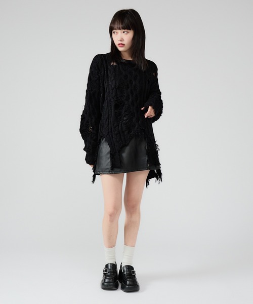 Chick(チック)の「Dirt Processing Damage Knit / 汚れ加工ダメージニット(ニット/セーター・レディース・ブラック/グレー/ブラウン・FREE)」の12枚目の写真
