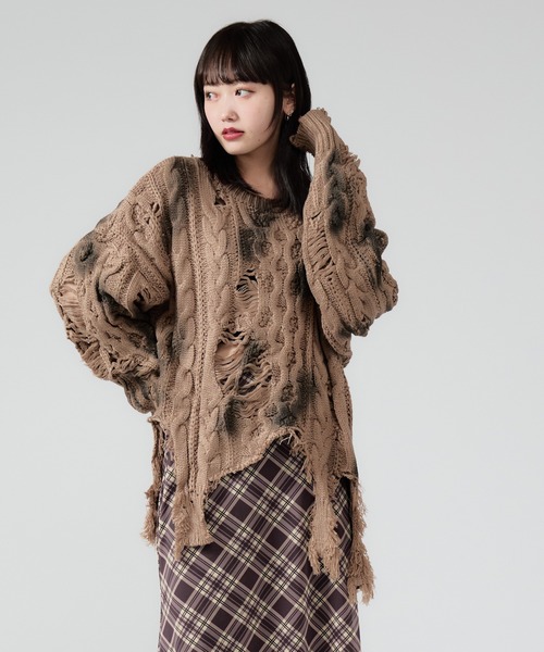 セール】Dirt Processing Damage Knit / 汚れ加工ダメージニット