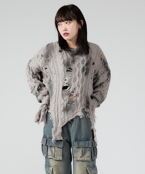 セール】Dirt Processing Damage Knit / 汚れ加工ダメージニット