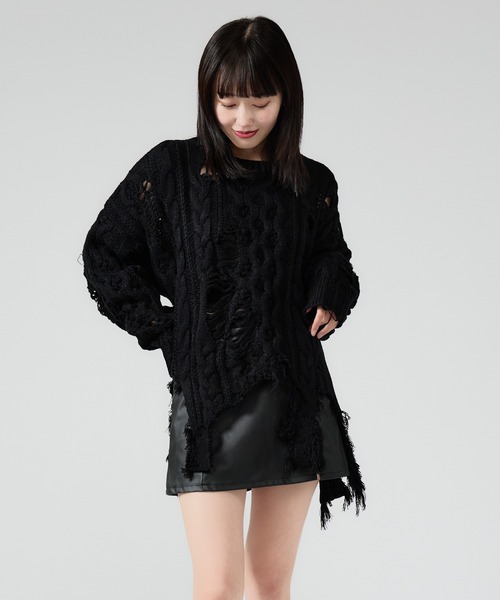 Chick(チック)の「Dirt Processing Damage Knit / 汚れ加工ダメージニット(ニット/セーター・レディース・ブラック/グレー/ブラウン・FREE)」の8枚目の写真