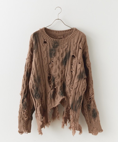 Chick(チック)の「Dirt Processing Damage Knit / 汚れ加工ダメージニット(ニット/セーター・レディース・ブラック/グレー/ブラウン・FREE)」の19枚目の写真