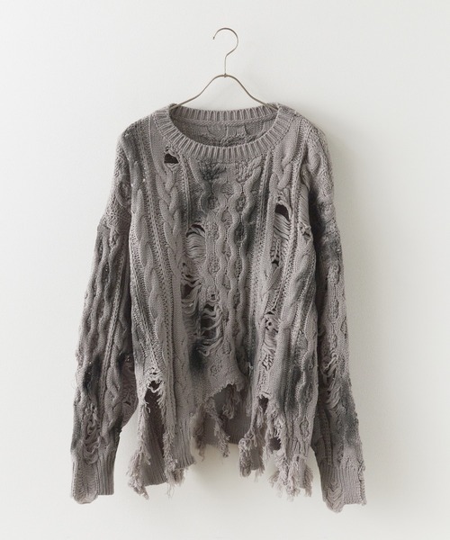 Chick(チック)の「Dirt Processing Damage Knit / 汚れ加工ダメージニット(ニット/セーター・レディース・ブラック/グレー/ブラウン・FREE)」の13枚目の写真