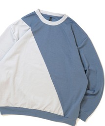 おしゃれスタ（オシャレスタ）の「cardboard knit switching crew neck cutsew/ダンボールニット 切り替え クルーネック カットソー オーバーサイズ メンズ レディース（スウェット）」