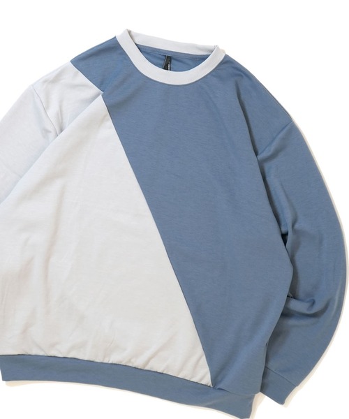 おしゃれスタ（オシャレスタ）の「cardboard knit switching crew neck cutsew/ダンボールニット 切り替え クルーネック カットソー オーバーサイズ メンズ レディース（スウェット・メンズ・ブラック/サックスブルー/チャコールグレー/ホワイト・M/L/XL）」の4枚目の写真