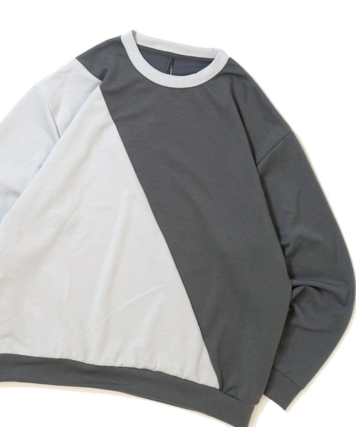 おしゃれスタ（オシャレスタ）の「cardboard knit switching crew neck cutsew/ダンボールニット 切り替え クルーネック カットソー オーバーサイズ メンズ レディース（スウェット・メンズ・ブラック/サックスブルー/チャコールグレー/ホワイト・M/L/XL）」の3枚目の写真