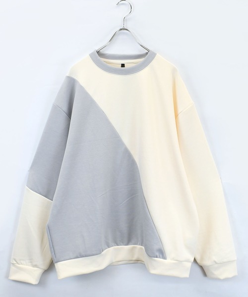 おしゃれスタ（オシャレスタ）の「cardboard knit switching crew neck cutsew/ダンボールニット 切り替え クルーネック カットソー オーバーサイズ メンズ レディース（スウェット・メンズ・ブラック/サックスブルー/チャコールグレー/ホワイト・M/L/XL）」の5枚目の写真