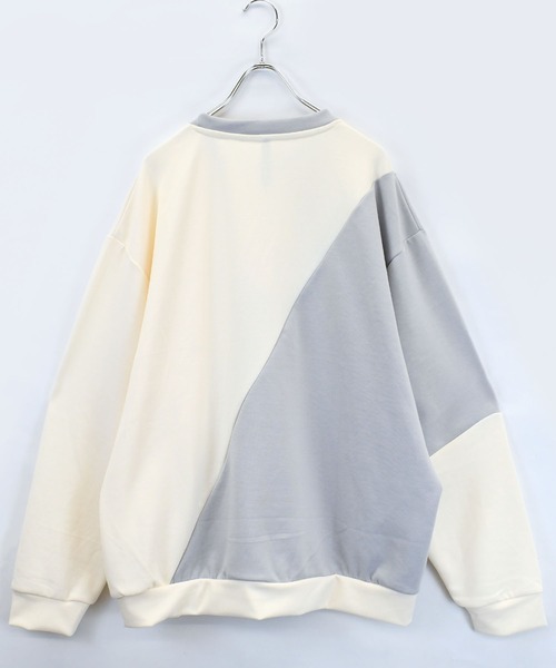 おしゃれスタ（オシャレスタ）の「cardboard knit switching crew neck cutsew/ダンボールニット 切り替え クルーネック カットソー オーバーサイズ メンズ レディース（スウェット・メンズ・ブラック/サックスブルー/チャコールグレー/ホワイト・M/L/XL）」の6枚目の写真