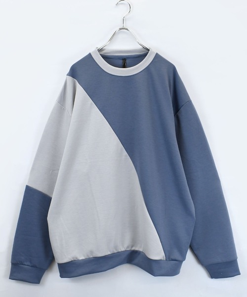 おしゃれスタ（オシャレスタ）の「cardboard knit switching crew neck cutsew/ダンボールニット 切り替え クルーネック カットソー オーバーサイズ メンズ レディース（スウェット・メンズ・ブラック/サックスブルー/チャコールグレー/ホワイト・M/L/XL）」の11枚目の写真
