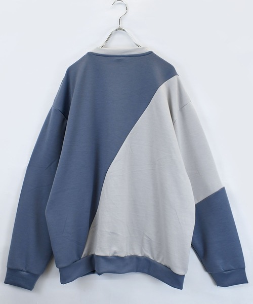 おしゃれスタ（オシャレスタ）の「cardboard knit switching crew neck cutsew/ダンボールニット 切り替え クルーネック カットソー オーバーサイズ メンズ レディース（スウェット・メンズ・ブラック/サックスブルー/チャコールグレー/ホワイト・M/L/XL）」の12枚目の写真