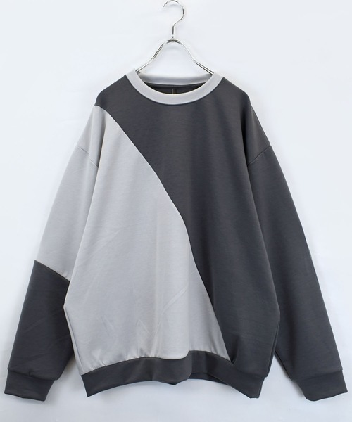 おしゃれスタ（オシャレスタ）の「cardboard knit switching crew neck cutsew/ダンボールニット 切り替え クルーネック カットソー オーバーサイズ メンズ レディース（スウェット・メンズ・ブラック/サックスブルー/チャコールグレー/ホワイト・M/L/XL）」の9枚目の写真