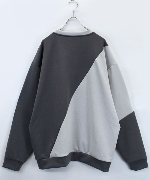 おしゃれスタ（オシャレスタ）の「cardboard knit switching crew neck cutsew/ダンボールニット 切り替え クルーネック カットソー オーバーサイズ メンズ レディース（スウェット・メンズ・ブラック/サックスブルー/チャコールグレー/ホワイト・M/L/XL）」の10枚目の写真