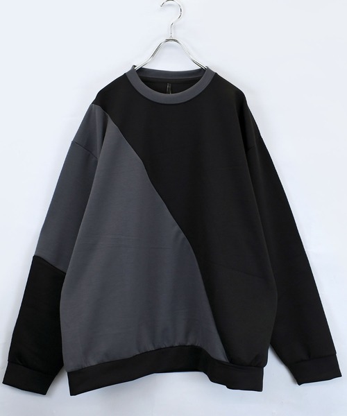 おしゃれスタ（オシャレスタ）の「cardboard knit switching crew neck cutsew/ダンボールニット 切り替え クルーネック カットソー オーバーサイズ メンズ レディース（スウェット・メンズ・ブラック/サックスブルー/チャコールグレー/ホワイト・M/L/XL）」の7枚目の写真