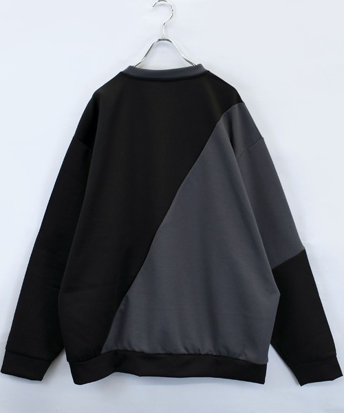 おしゃれスタ（オシャレスタ）の「cardboard knit switching crew neck cutsew/ダンボールニット 切り替え クルーネック カットソー オーバーサイズ メンズ レディース（スウェット・メンズ・ブラック/サックスブルー/チャコールグレー/ホワイト・M/L/XL）」の8枚目の写真