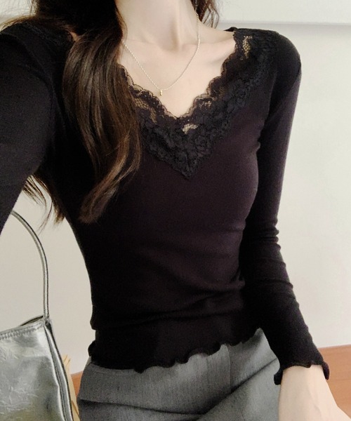 frunco（フランコ）の「【ZOZO限定】レース付き起毛カットロンT（Tシャツ/カットソー・レディース・ブラック/ホワイト・MEDIUM）」の18枚目の写真