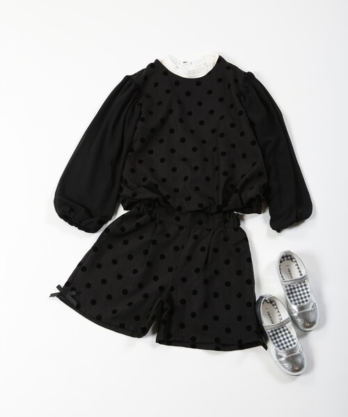 SHOO・LA・RUE（シューラルー）の「【100-140cm/プチセレ/セットアップ可】フロッキードットショートパンツ（その他パンツ・キッズ・アイボリー/ブラック・10/11/12/13/14）」の10枚目の写真