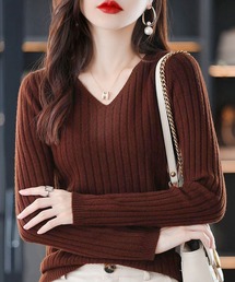 THISIS（ディスイズ）の「リブ編みVネックトップス（ニット/セーター）」