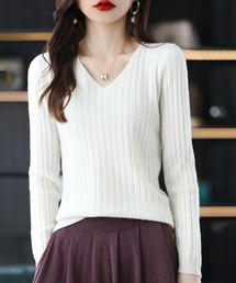 THISIS（ディスイズ）の「リブ編みVネックトップス（ニット/セーター）」