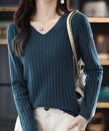 THISIS（ディスイズ）の「リブ編みVネックトップス（ニット/セーター）」