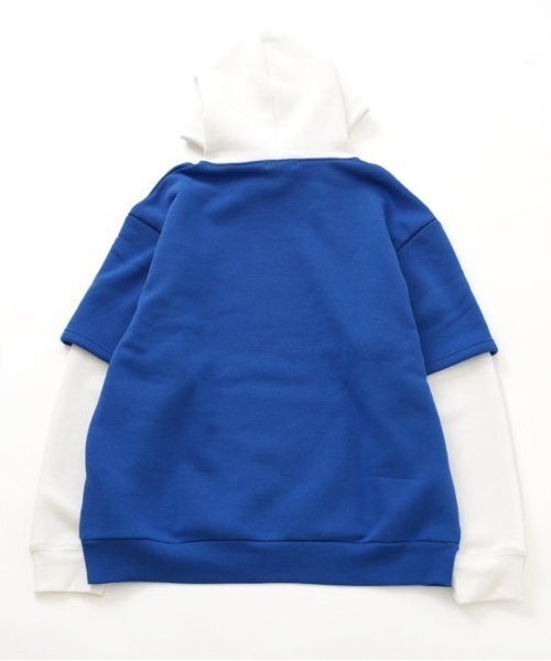 GLAZOS（グラソス）の「【大人向けサイズあり】【あったか】裏起毛・袖レイヤードフロントプリントパーカー（パーカー・キッズ・ブラック/ブルー・L/M/S/LL）」の11枚目の写真