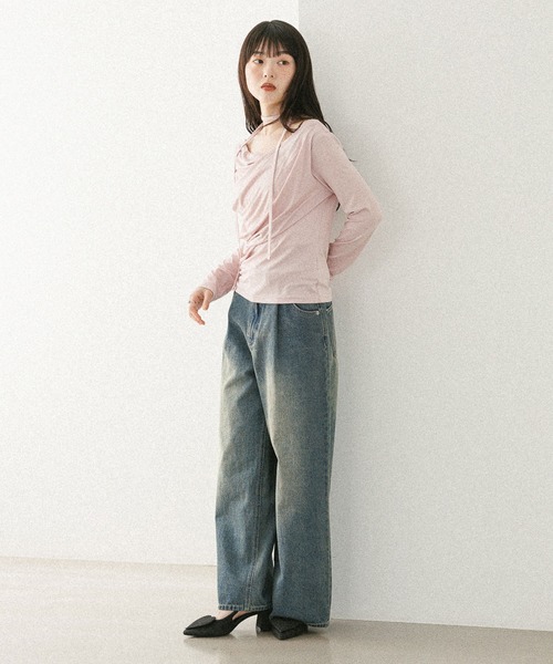 Sezane ハイウエストワイドデニム　36 セール】ハイウエスト OVER LAP ワイドレッグデニムパンツ