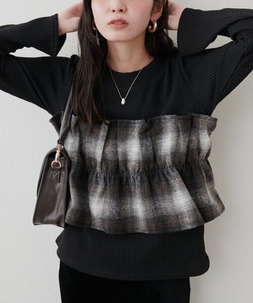 natural couture(ナチュラルクチュール)の「【WEB限定】ビスチェ風ドッキングリブカットTOPS(ニット/セーター・レディース・ボルドー/ブラック・FREE)」の21枚目の写真