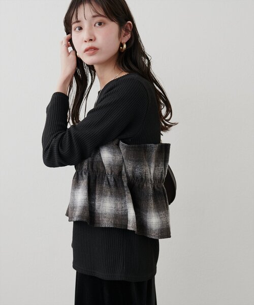 natural couture(ナチュラルクチュール)の「【WEB限定】ビスチェ風ドッキングリブカットTOPS(ニット/セーター・レディース・ボルドー/ブラック・FREE)」の20枚目の写真