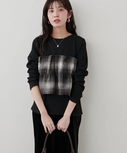 natural couture(ナチュラルクチュール)の「【WEB限定】ビスチェ風ドッキングリブカットTOPS(ニット/セーター・レディース・ボルドー/ブラック・FREE)」の19枚目の写真