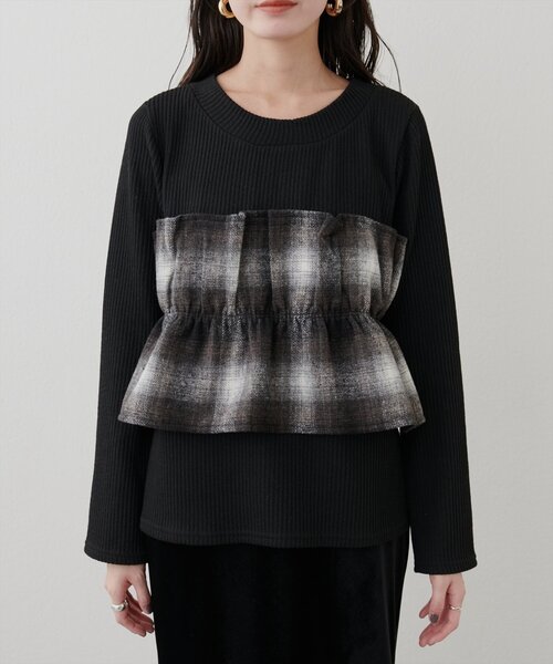 natural couture(ナチュラルクチュール)の「【WEB限定】ビスチェ風ドッキングリブカットTOPS(ニット/セーター・レディース・ボルドー/ブラック・FREE)」の17枚目の写真