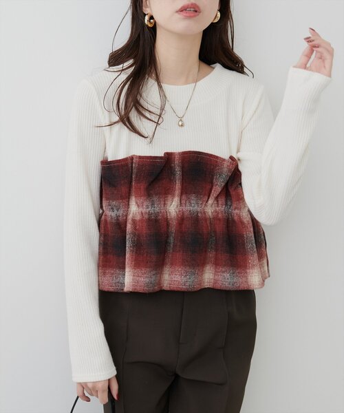 natural couture(ナチュラルクチュール)の「【WEB限定】ビスチェ風ドッキングリブカットTOPS(ニット/セーター・レディース・ボルドー/ブラック・FREE)」の7枚目の写真