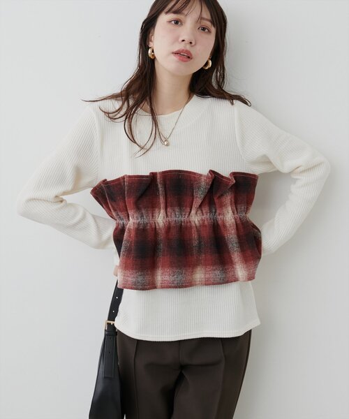 natural couture(ナチュラルクチュール)の「【WEB限定】ビスチェ風ドッキングリブカットTOPS(ニット/セーター・レディース・ボルドー/ブラック・FREE)」の5枚目の写真