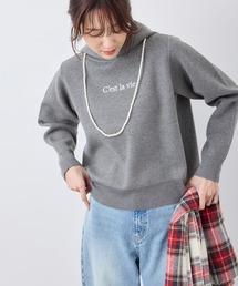 ロゴ刺繍スウェットライクニットフーディー