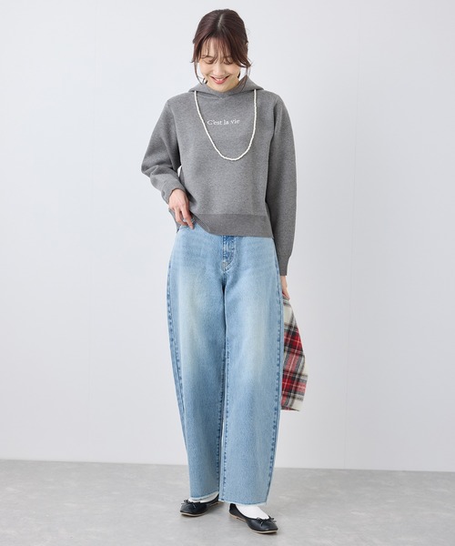 ROPE' PICNIC（ロペピクニック）の「ロゴ刺繍スウェットライクニットフーディー（パーカー・レディース・チャコールグレー/オフホワイト/ブラウン・38）」の5枚目の写真