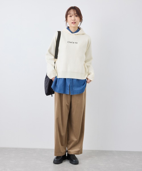 ROPE' PICNIC（ロペピクニック）の「ロゴ刺繍スウェットライクニットフーディー（パーカー・レディース・チャコールグレー/オフホワイト/ブラウン・38）」の11枚目の写真