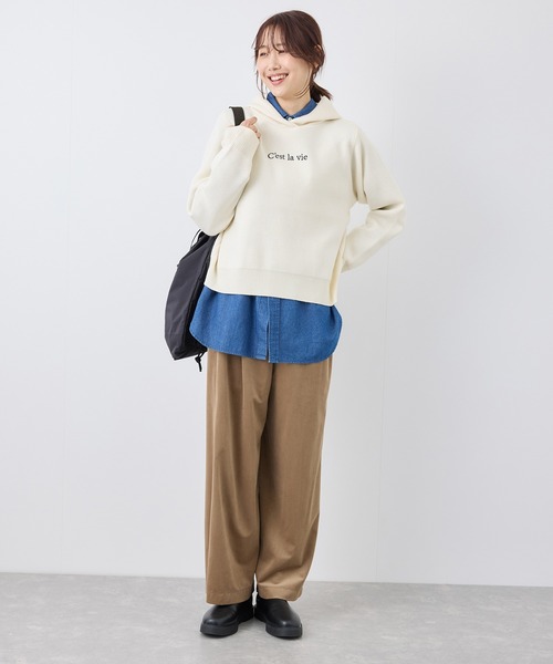 ROPE' PICNIC（ロペピクニック）の「ロゴ刺繍スウェットライクニットフーディー（パーカー・レディース・チャコールグレー/オフホワイト/ブラウン・38）」の12枚目の写真