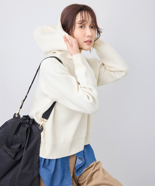 ROPE' PICNIC（ロペピクニック）の「ロゴ刺繍スウェットライクニットフーディー（パーカー・レディース・チャコールグレー/オフホワイト/ブラウン・38）」の15枚目の写真