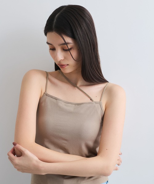 VIS（ビス）の「【洗える】カップ付きアシンメトリーキャミソール（キャミソール・レディース・オフホワイト/ベージュ/ブラック・FREE）」の8枚目の写真