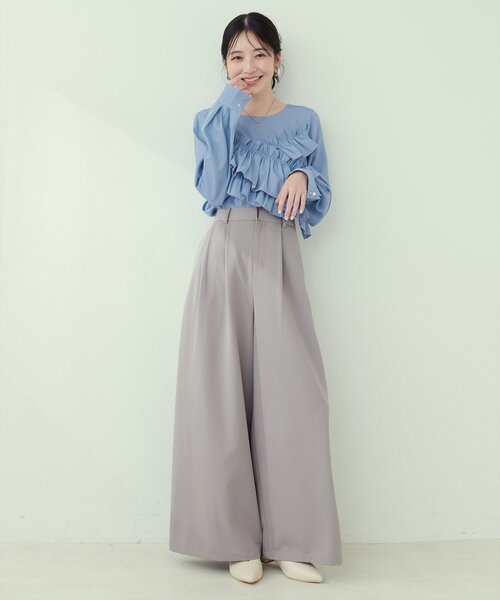 natural couture(ナチュラルクチュール)の「アシメフリルブラウス(シャツ/ブラウス・レディース・ネイビー/その他1/サックスブルー/オフホワイト・FREE)」の18枚目の写真