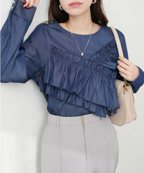 ブラウス シャツ ブロードアシメフリルブラウス レディース STYLEBLOCK ブラウス シャツ ブロードアシメフリルブラウス