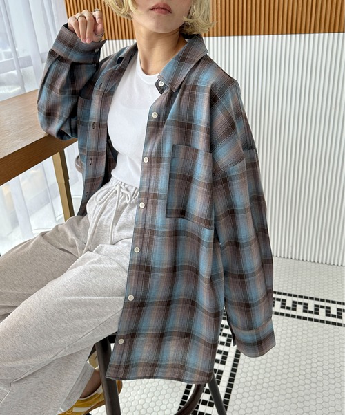 PILIT(ピリット)の「ビッグチェックシャツ(シャツ/ブラウス・レディース・ブルー/グレー・MEDIUM)」の5枚目の写真