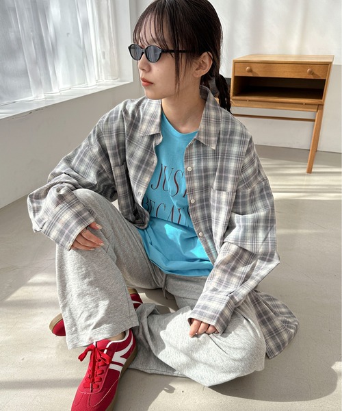 PILIT(ピリット)の「ビッグチェックシャツ(シャツ/ブラウス・レディース・ブルー/グレー・MEDIUM)」の7枚目の写真