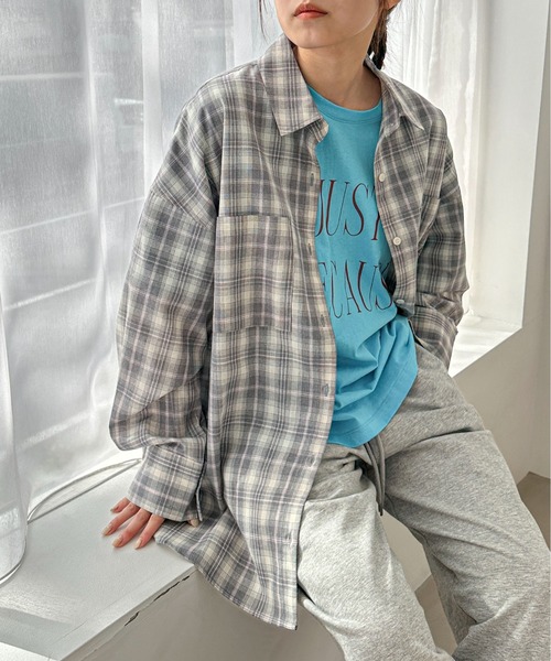 PILIT(ピリット)の「ビッグチェックシャツ(シャツ/ブラウス・レディース・ブルー/グレー・MEDIUM)」の12枚目の写真