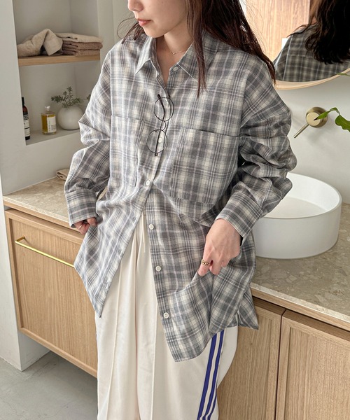 PILIT(ピリット)の「ビッグチェックシャツ(シャツ/ブラウス・レディース・ブルー/グレー・MEDIUM)」の13枚目の写真